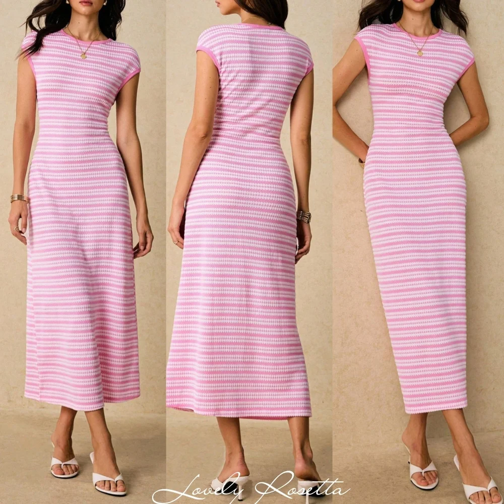 Pink Striped Midi Dress - Picture 8 of 12